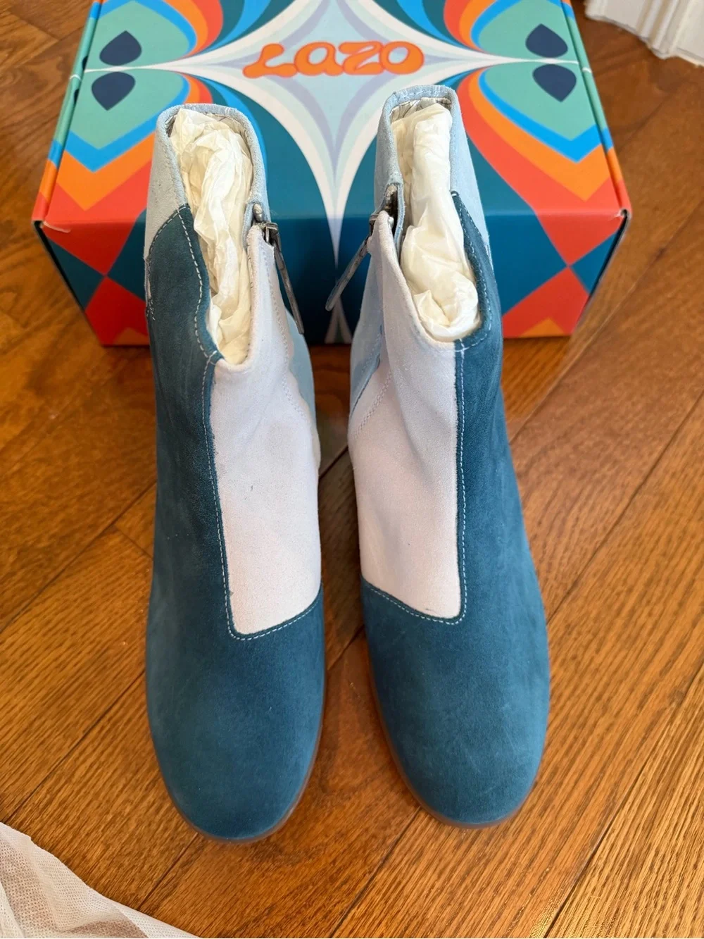 Lazo Suede Colorblock Ankle Boots in Shades of Blue